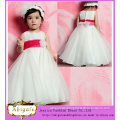 2015 New Style White Ball Gown Jewel Zipper Back Organza Flower Girl Dresses with Red Sash (MN1019)